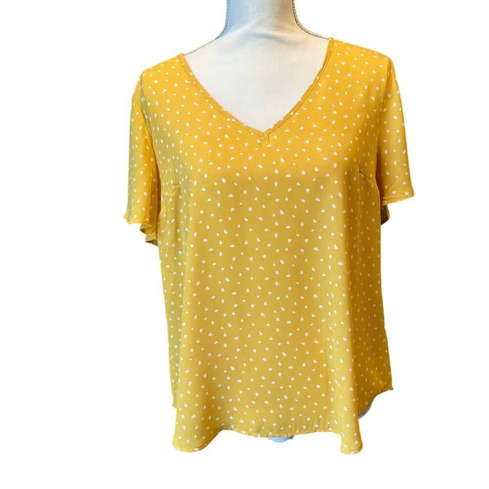 Lush Size Medium Blouse Polka Dot Fall Mustard Yellow Golden Yellow and white